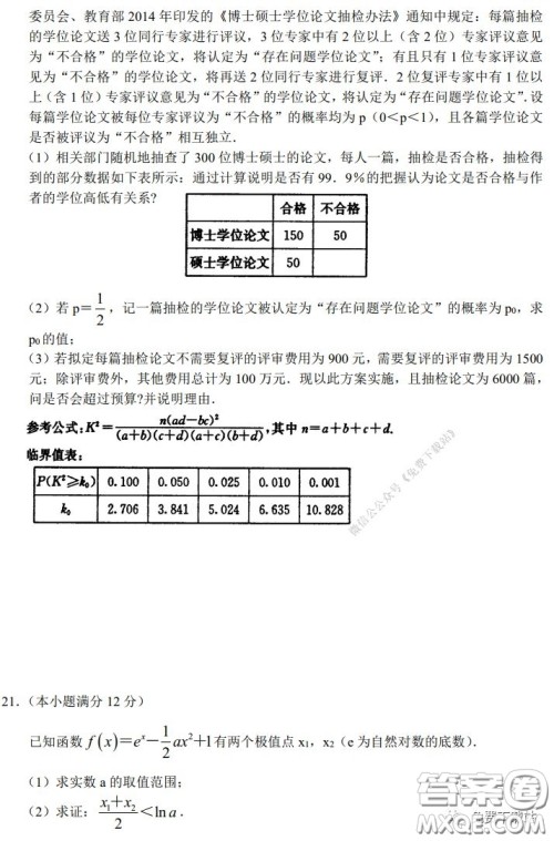 2020年河南省实验中学高三假期自主测试理科数学试题及答案