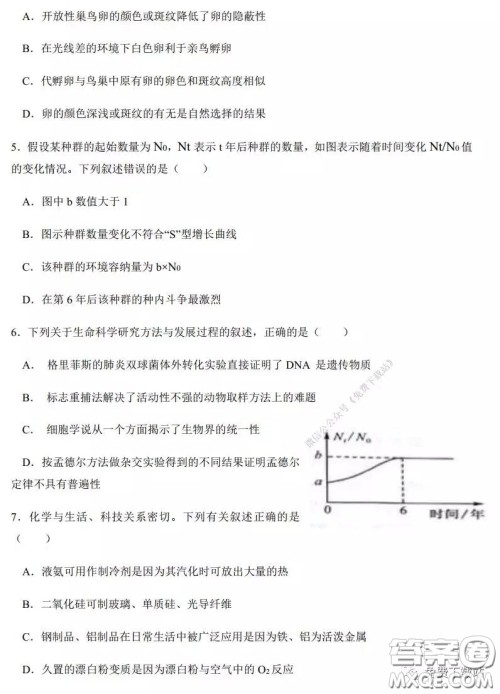 2020年河南省实验中学高三假期自主测试理科综合试题及答案