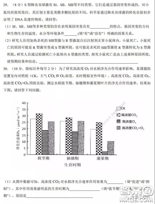 2020年河南省实验中学高三假期自主测试理科综合试题及答案