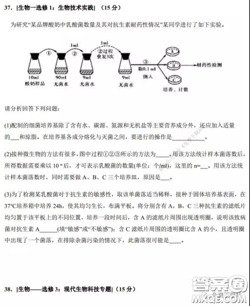 2020年河南省实验中学高三假期自主测试理科综合试题及答案