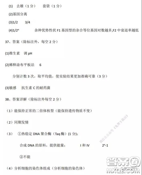 2020年河南省实验中学高三假期自主测试理科综合试题及答案 2020年河南省实验中学高三假期自主测试理科综合试题及答案