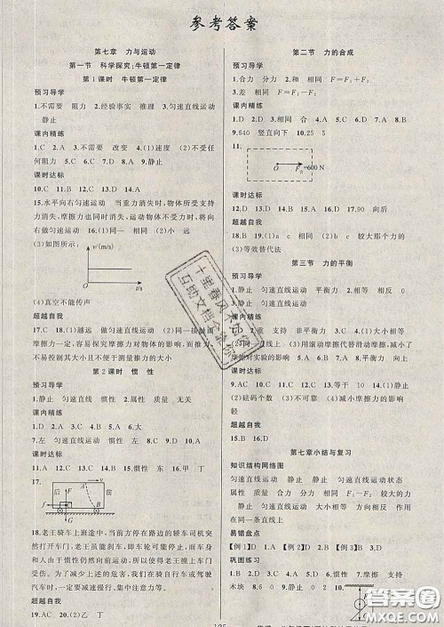 2020年黄冈金牌之路练闯考八年级物理下册沪科版答案