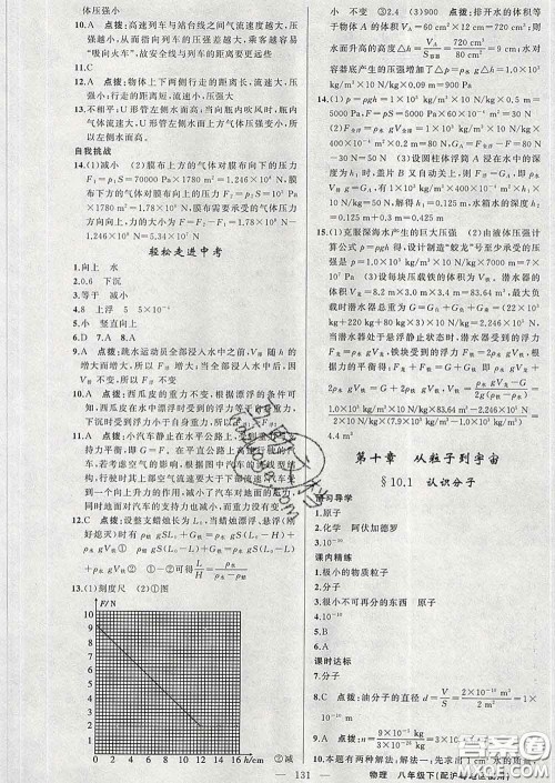 2020年黄冈金牌之路练闯考八年级物理下册沪粤版答案