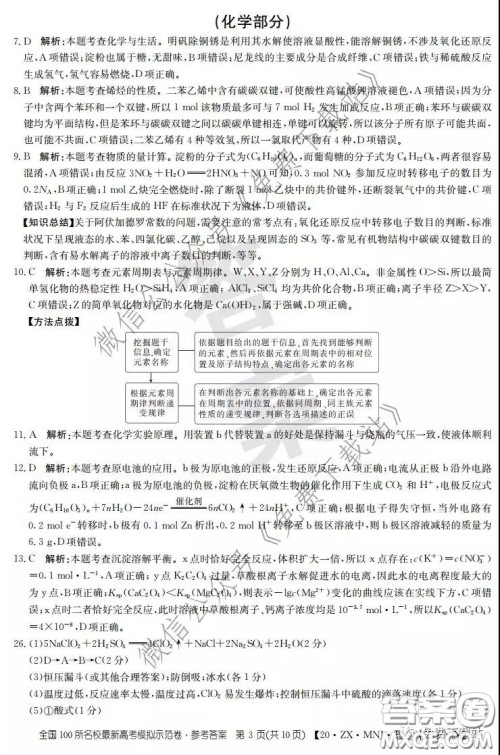 2020年全国100所名校最新高考模拟示范卷二理科综合答案 2020年全国100所名校最新高考模拟示范卷二理科综合答案