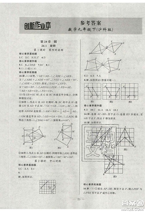 2020年创新课堂创新作业本九年级数学下册沪科版答案