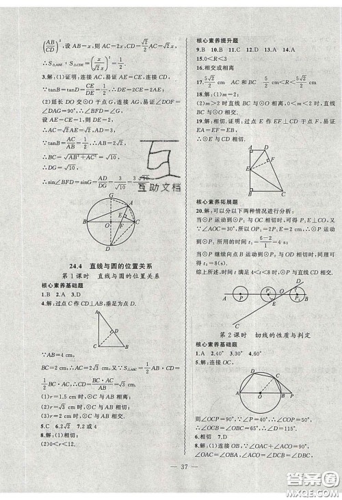 2020年创新课堂创新作业本九年级数学下册沪科版答案