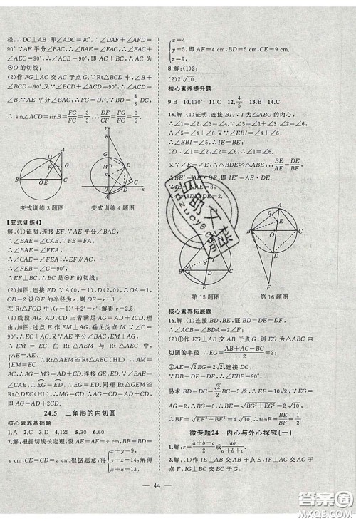 2020年创新课堂创新作业本九年级数学下册沪科版答案