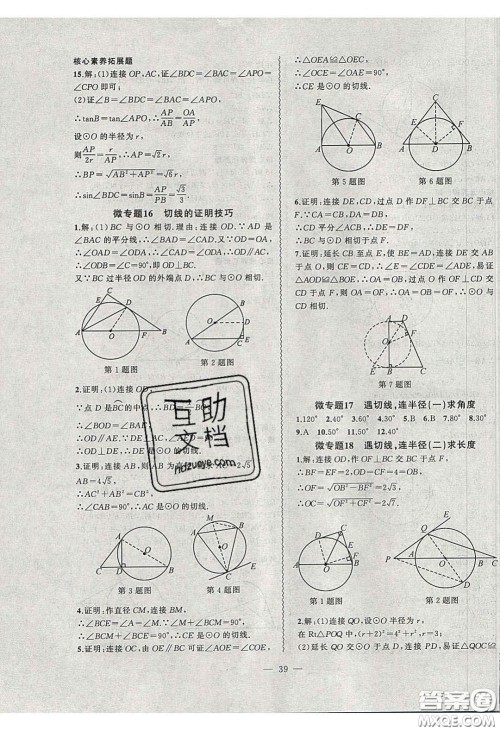 2020年创新课堂创新作业本九年级数学下册沪科版答案