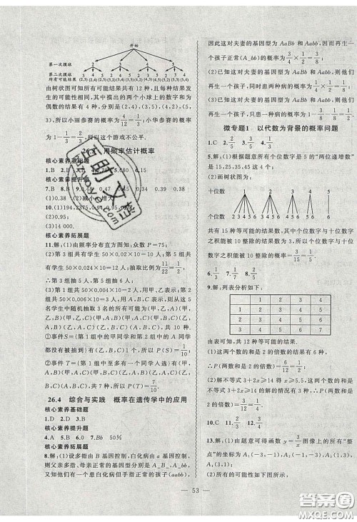 2020年创新课堂创新作业本九年级数学下册沪科版答案