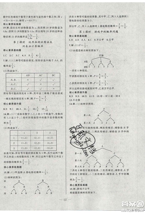 2020年创新课堂创新作业本九年级数学下册沪科版答案