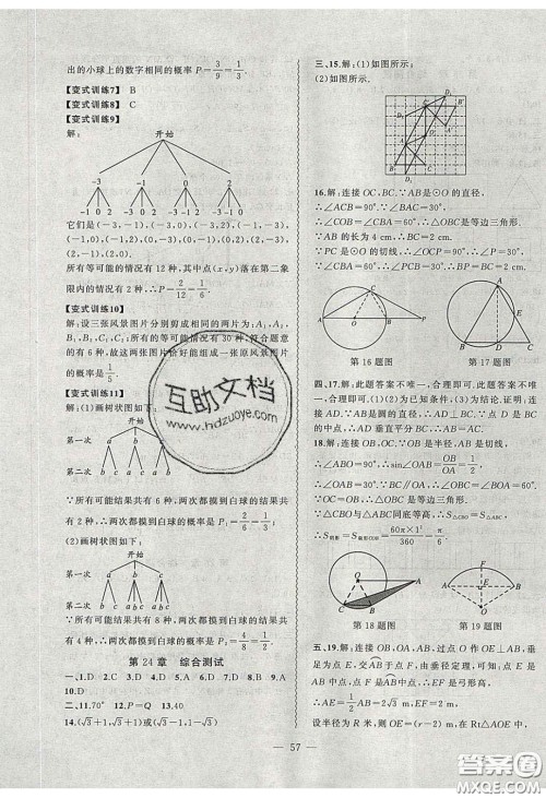 2020年创新课堂创新作业本九年级数学下册沪科版答案