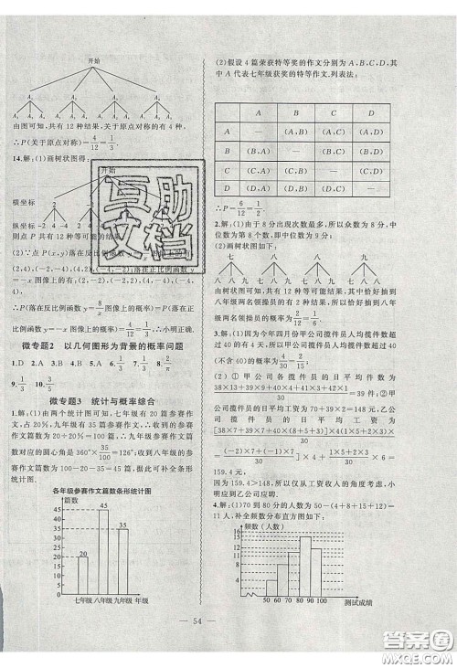 2020年创新课堂创新作业本九年级数学下册沪科版答案