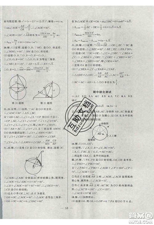 2020年创新课堂创新作业本九年级数学下册沪科版答案