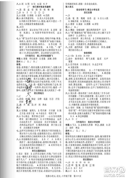 新世纪出版社2020新版先锋小状元六年级语文下册人教版答案 新世纪出版社2020新版先锋小状元六年级语文下册人教版答案