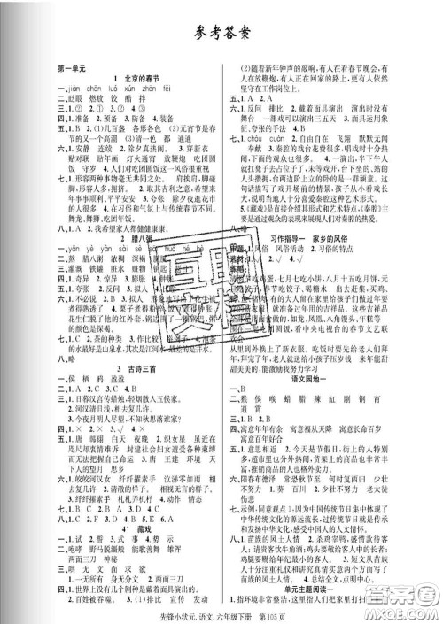 新世纪出版社2020新版先锋小状元六年级语文下册人教版答案