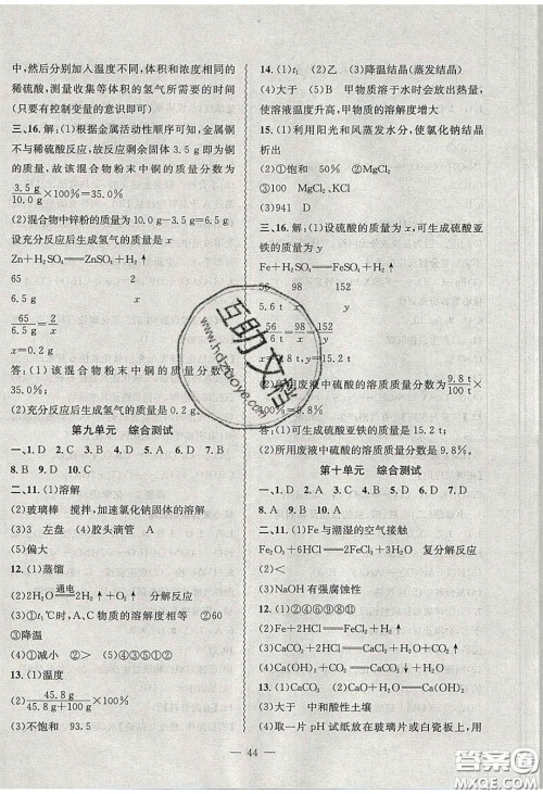 2020年创新课堂创新作业本九年级化学下册人教版答案