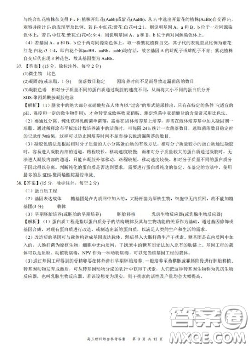 2019-2020学年下学期全国百强名校领军考试高三理科综合答案 2019-2020学年下学期全国百强名校领军考试高三理科综合答案