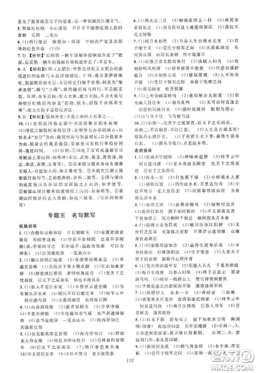 2020走进重高培优讲义专题集训语文初中综合教练第二版答案