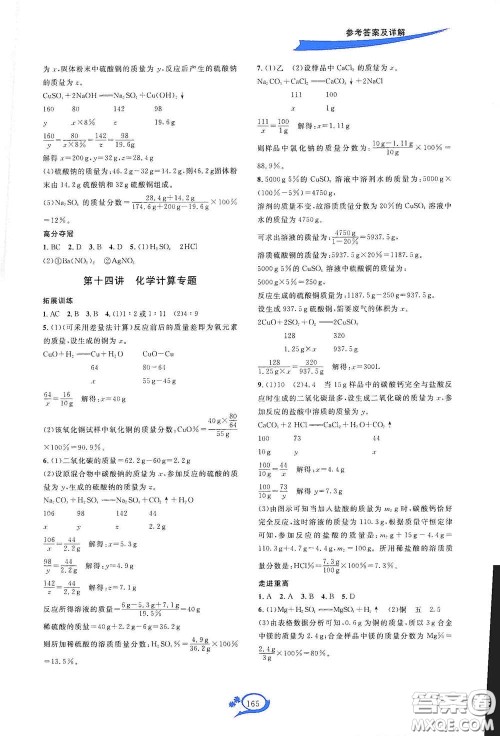 2020走进重高培优讲义专题集训化学初中综合教练第二版答案