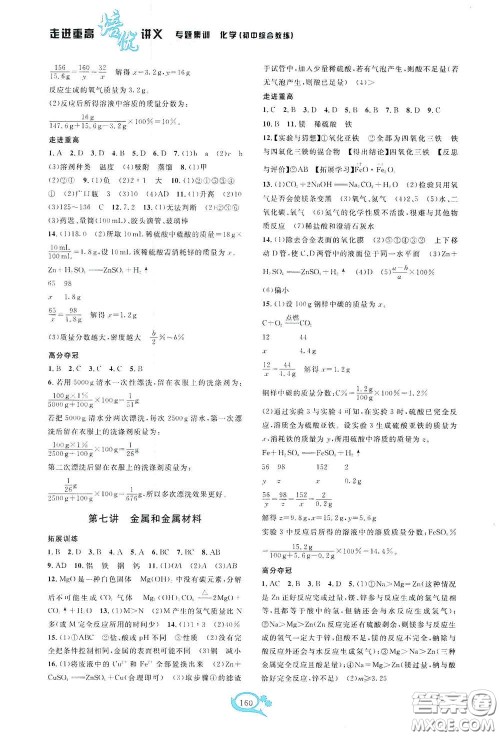 2020走进重高培优讲义专题集训化学初中综合教练第二版答案