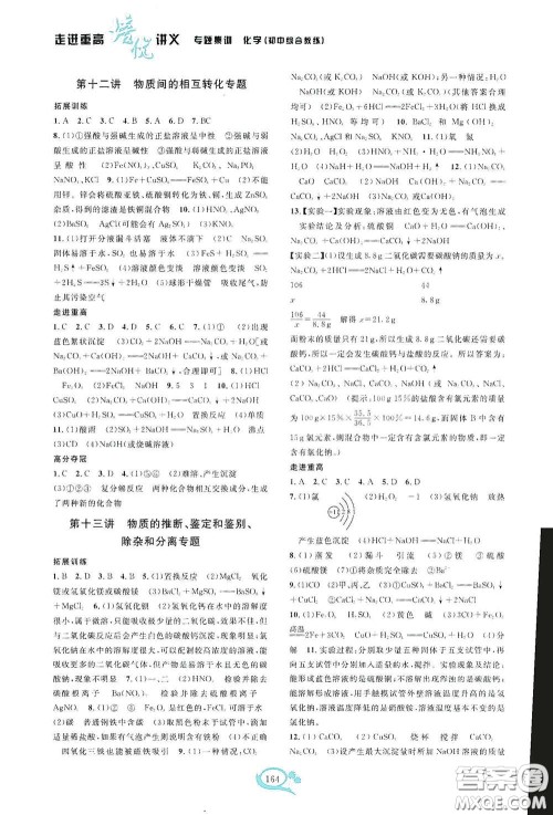 2020走进重高培优讲义专题集训化学初中综合教练第二版答案