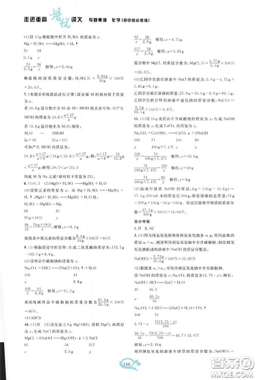 2020走进重高培优讲义专题集训化学初中综合教练第二版答案