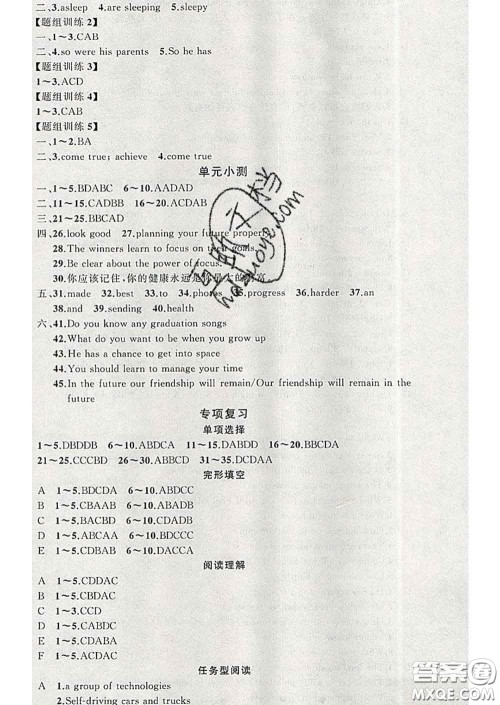 2020年黄冈金牌之路练闯考九年级英语下册冀教版答案