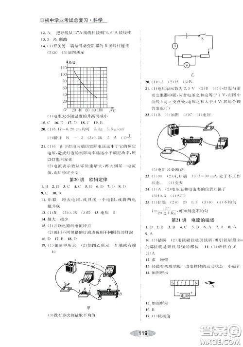 浙江教育出版社2020初中学业考试总复习科学解析本绍兴专版答案