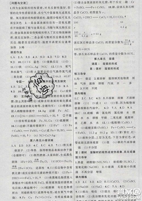 2020年黄冈金牌之路练闯考九年级化学下册人教版答案