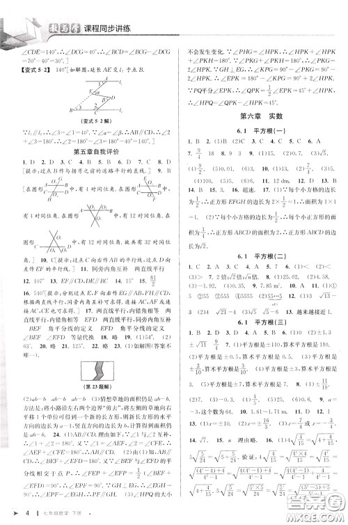 2020年教与学课程同步讲练七年级数学下册人教版参考答案