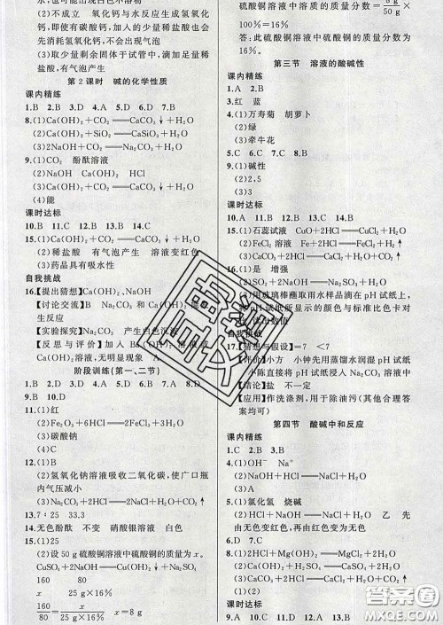 2020年黄冈金牌之路练闯考九年级化学下册鲁教版答案