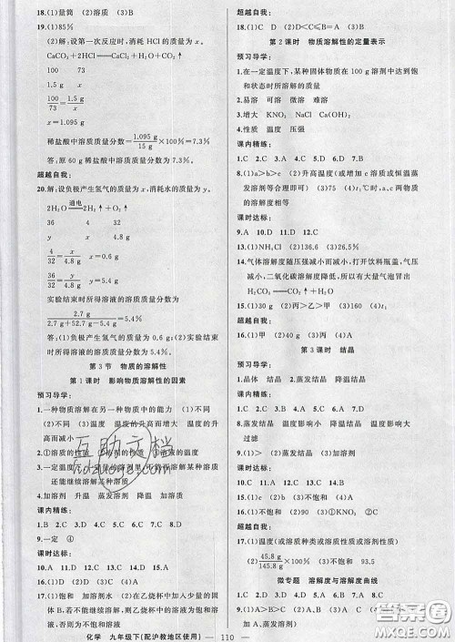 2020年黄冈金牌之路练闯考九年级化学下册沪教版答案 2020年黄冈金牌之路练闯考九年级化学下册沪教版答案