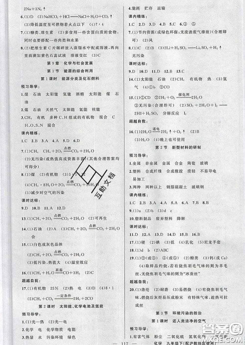 2020年黄冈金牌之路练闯考九年级化学下册沪教版答案