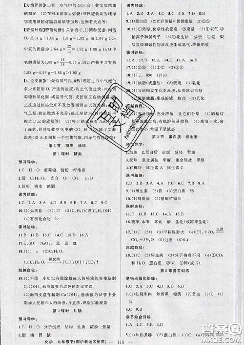 2020年黄冈金牌之路练闯考九年级化学下册沪教版答案 2020年黄冈金牌之路练闯考九年级化学下册沪教版答案