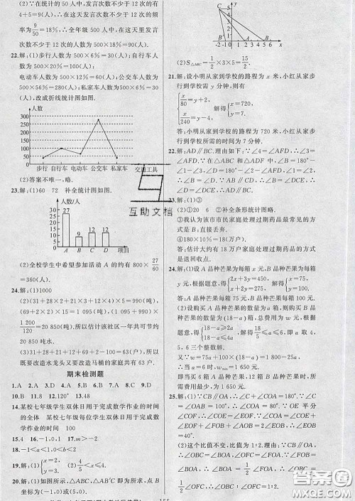 新疆青少年出版社2020春黄冈100分闯关七年级数学下册人教版答案
