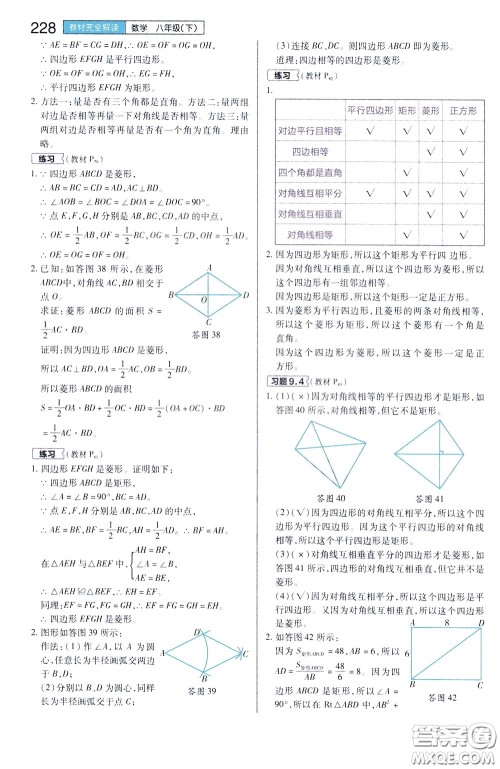 2020年王后雄初中教材完全解读八年级下册数学SKSX苏科版参考答案