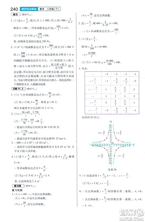 2020年王后雄初中教材完全解读八年级下册数学SKSX苏科版参考答案