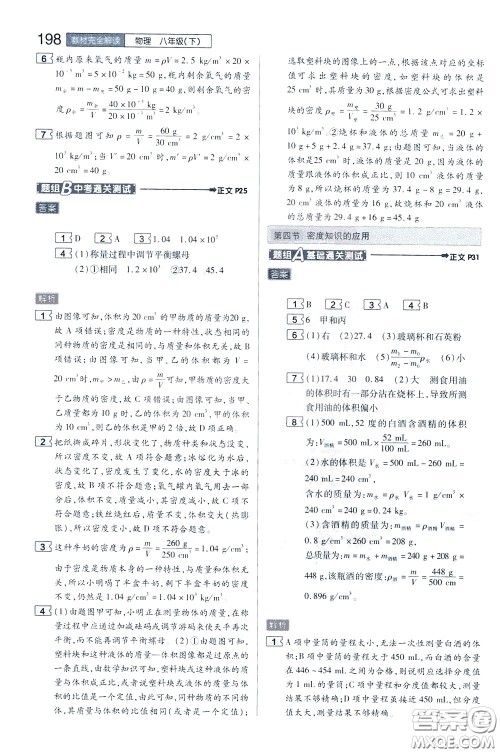 2020年王后雄初中教材完全解读八年级下册物理SKWL苏科版参考答案