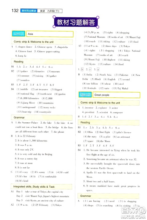 2020年王后雄初中教材完全解读九年级下册英语YLNJYY译林牛津版版参考答案 2020年王后雄初中教材完全解读九年级下册英语YLNJYY译林牛津版版参考答案