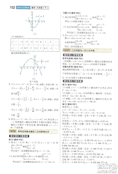 2020年王后雄初中教材完全解读九年级下册数学SKSX苏科版参考答案