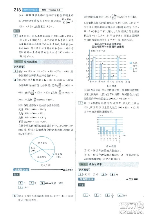 2020年王后雄初中教材完全解读七年级下册数学ZJSX浙教版参考答案