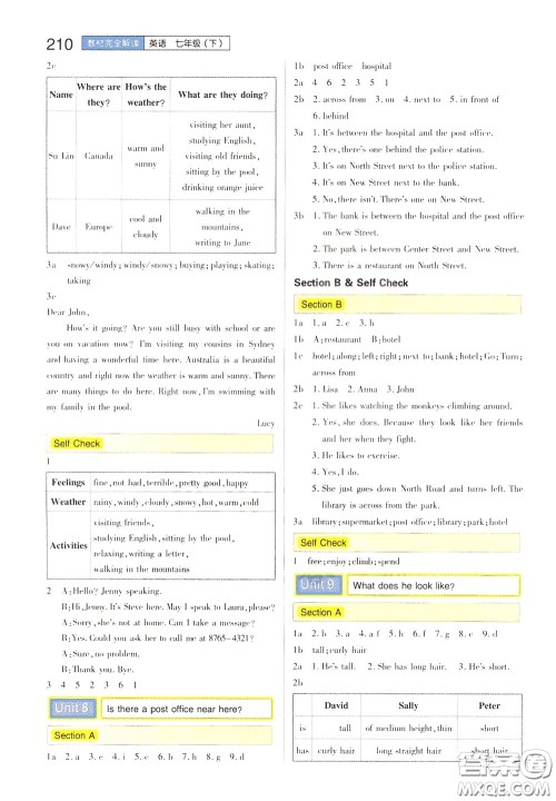 2020年王后雄初中教材完全解读七年级下册英语RJYY人教版参考答案 2020年王后雄初中教材完全解读七年级下册英语RJYY人教版参考答案