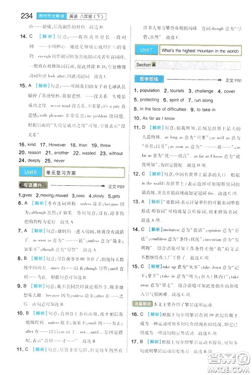 2020年王后雄初中教材完全解读八年级下册英语RJYY人教版参考答案 2020年王后雄初中教材完全解读八年级下册英语RJYY人教版参考答案