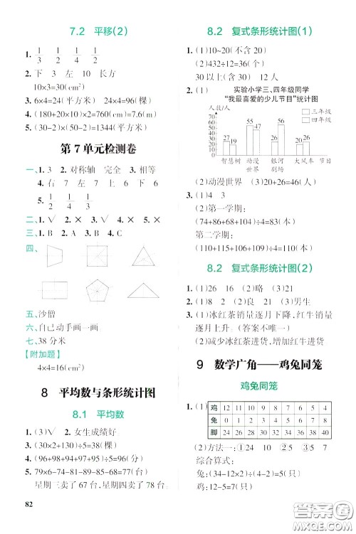 辽宁教育出版社2020年小学教材搭档高效训练册数学四年级下RJ版人教版参考答案