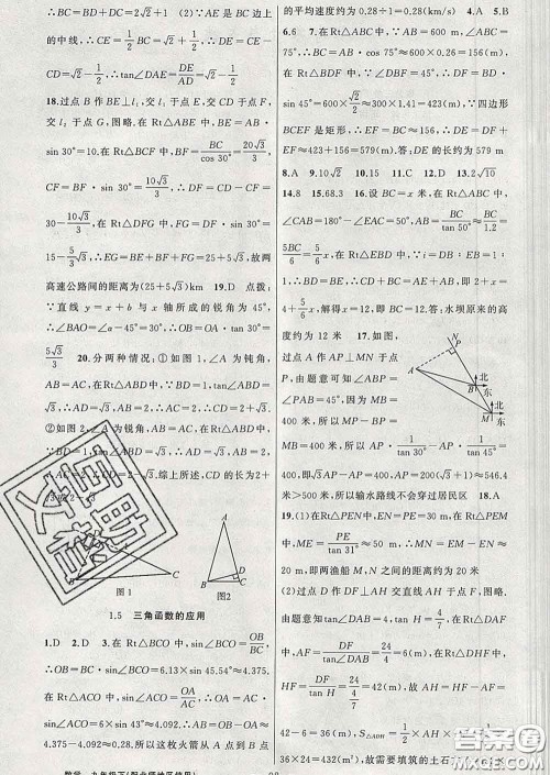 2020春北师版黄冈100分闯关九年级数学下册答案