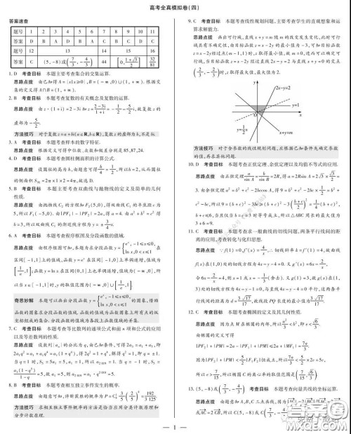 天一大联考2020届高考全真模拟卷四理科数学试题及答案