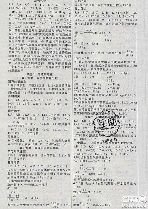 新疆青少年出版社2020春黄冈100分闯关九年级化学下册人教版答案