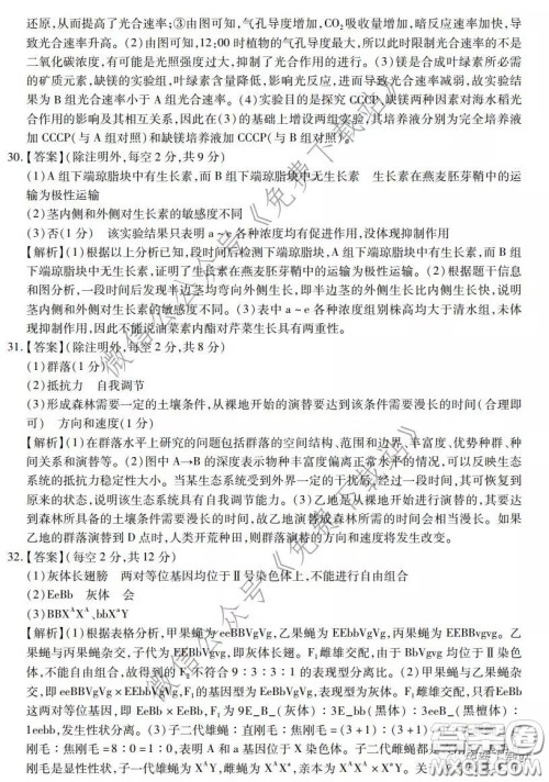 2020年普通高等学校招生全国统一考试高考仿真模拟信息卷押题卷三理科综合答案 2020年普通高等学校招生全国统一考试高考仿真模拟信息卷押题卷三理科综合答案