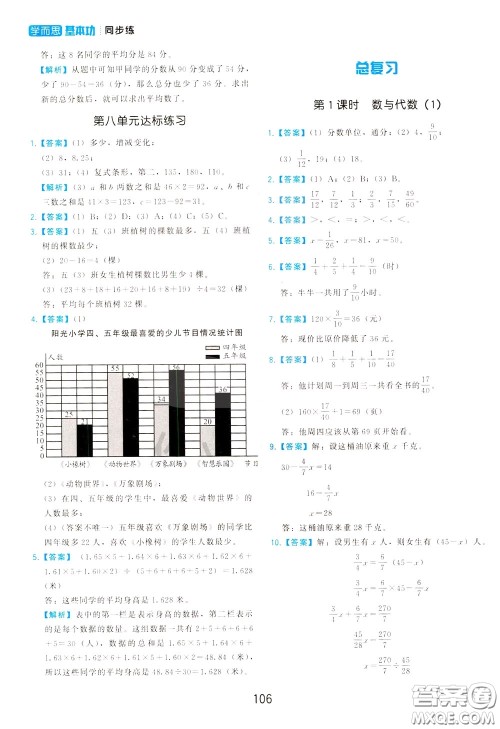 2020年学而思基本功同步练小学数学5年级下册BS北师版参考答案