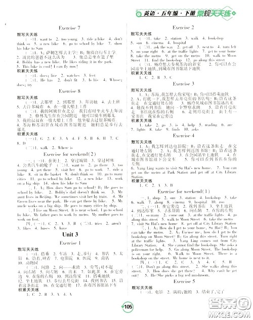 2020年常规天天练默写积累五年级下册英语YL译林版参考答案